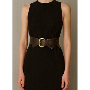 Remi&Reid Vintage Brown Leather Belt Brass Buckle Zigzag Cutout Design Unisex 28